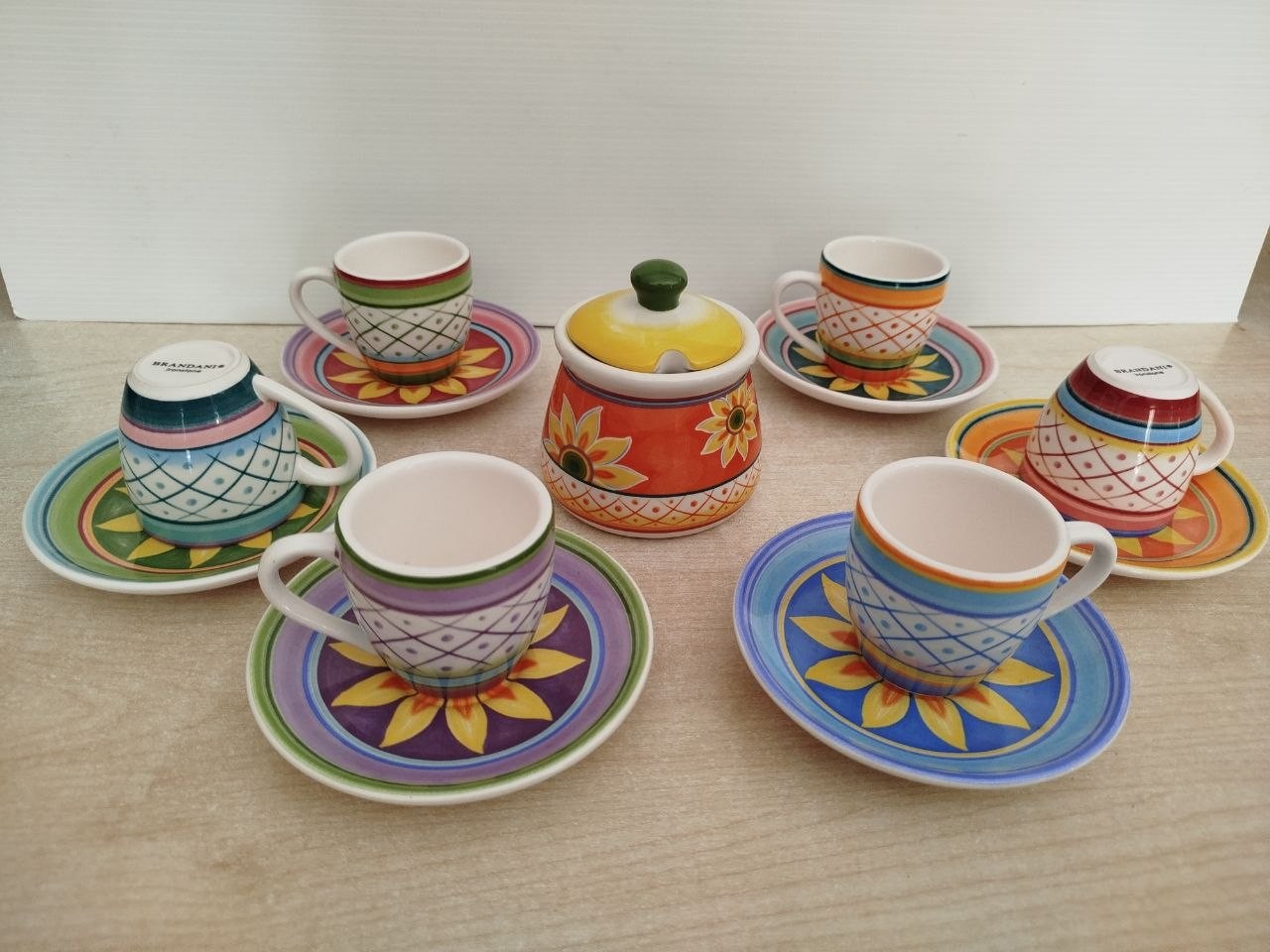 Brandani Servizio Tazze da Caffè Zuccheriera Ironstone Serie Girasoli