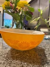 Vintage Pyrex #444 Daisy Sunflower Orange 4QT Cinderella Mixing Bowl MCM