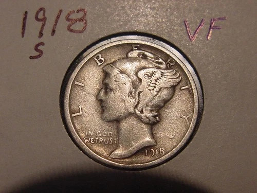 1918-S MERCURY DIME VF POPULAR DATE SHIPS FREE