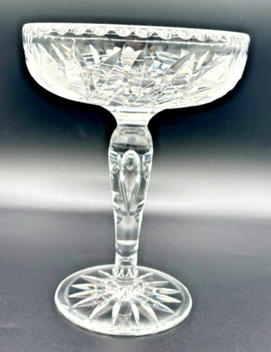 American Brilliant Cut Crystal Glass Compote Etched Flowers Leaves Handblown VTG - Picture 2 of 22