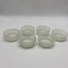Set of 6 EAPG DEWDROP Berry Bowl Ruffle Edge Hobnail Elson Glass. Two have chip