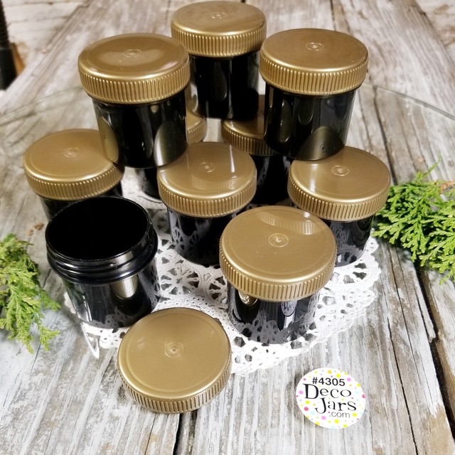 24 Black Plastic Jars GOLD Screw CAP Containers 1 ounce Top quality 4305 USA New eBay