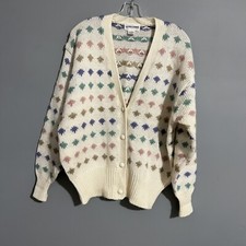 Vintage Alfred Dunner Knit  Cardigan Large White Multicolor Designs