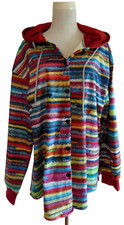 Exclusive Brand Womens Striped Colorful Hoodie Button Shirt Jacket Shacket~xxl