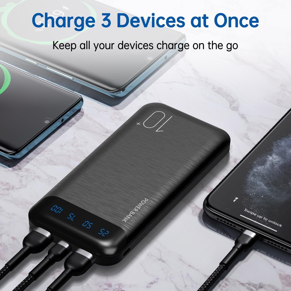 10000mAh Slim Power Bank with Dual USB Ports for Fast Charging