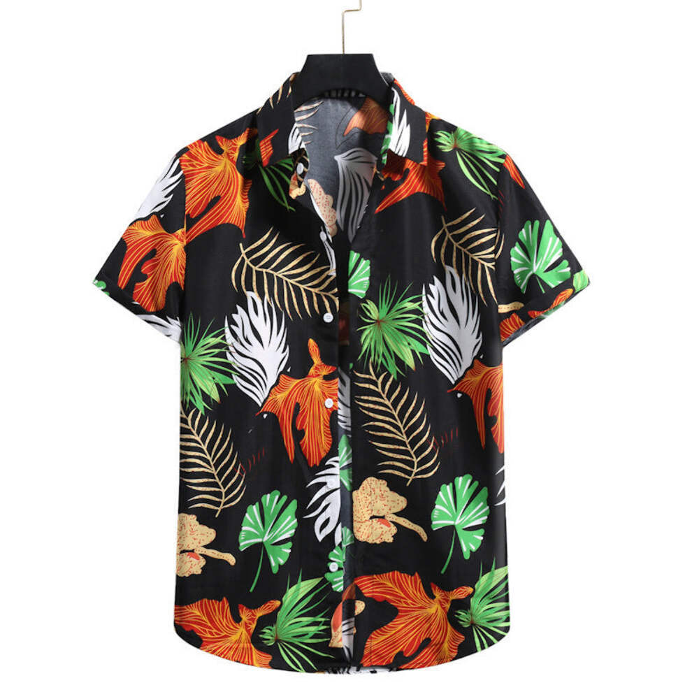 Korean Style Floral Printed Slim Fit Short Sleeve Shirt for Men's Casual Wear