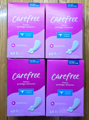 4 X CAREFREE LINERS THONG WITH STAY PUT WINGS 49 LINERS EACH, TOTAL 196
