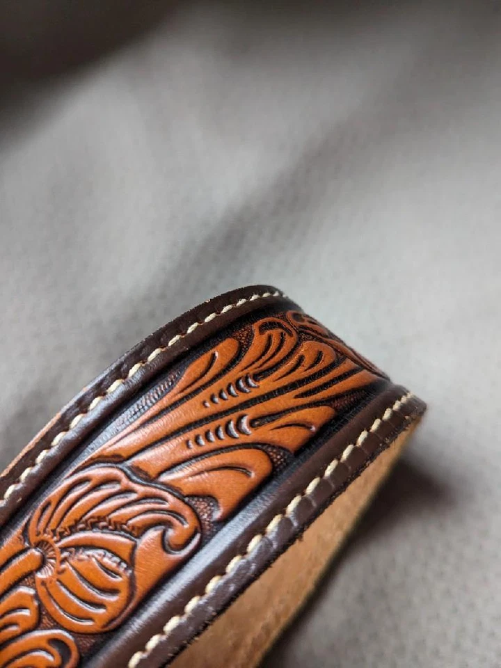 Cinturón hebilla vintage TEXTAN 30 grano completo HECHADO A MANO vaquero cuero occidental Foto 4 de 4