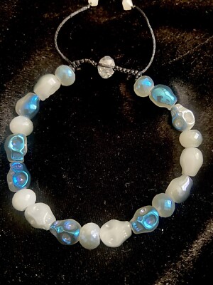 Crystal Skull Collection Shamballa Bracelet Men/Unisex Blue White-0222
