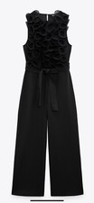 100 Authentic ZARA Black Wide Leg Ruffled Jumpsuit Size: XS