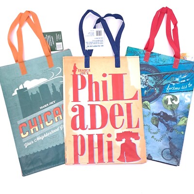 Lot of 3 - Trader Joe's Reusable Grocery Shopping Bags Large Tote Travel Bag NEW