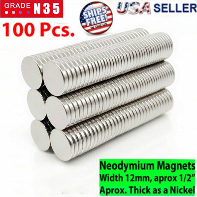 100 Neodymium Magnets Round Disc N35 Super Strong Rare Earth 12mm X 2mm Fridge