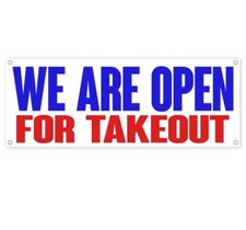 WE ARE OPEN FOR TAKEOUT CLEARANCE BANNER Advertising Vinyl Sign INV