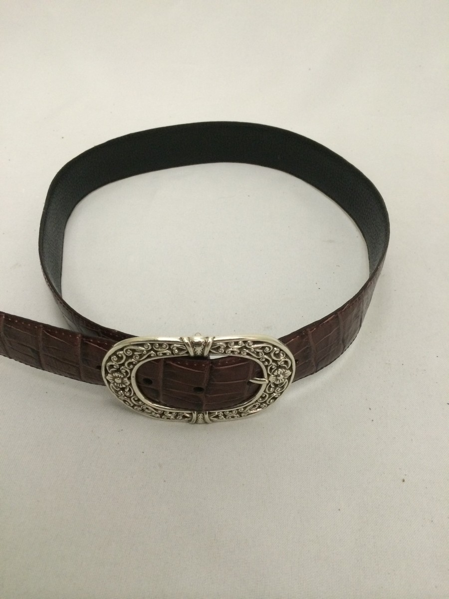 ALLIGATOR CROCODILE Grain Burgundy Brown Leather Belt Metal  display picture 1