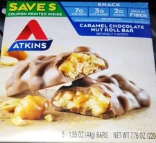 Snack, Caramel Chocolate Nut Roll Bar, 5 Bars, 1.55 oz (44 g) Each