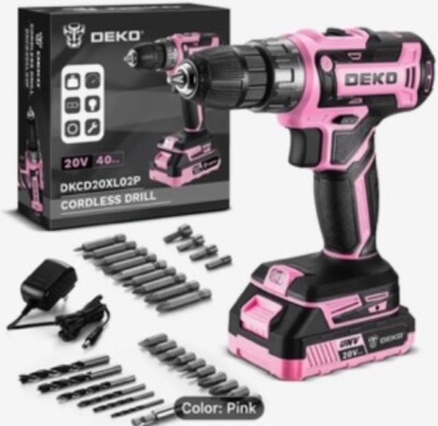 Power Drill Cordless DEKO 20V 1.5Ah, Li-Ion Battery, 18+1 Torque Settings, Bit
