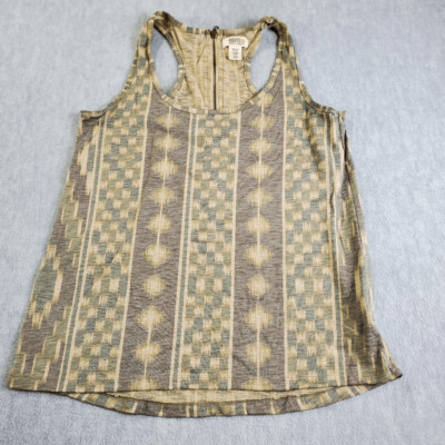 Route 66 Original Clothing Tank Top Womens Medium Tan Aztec Zip Neck Shirt