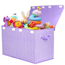 Large Flip Lid Toy Storage Chest Sturdy Handles for Kids Room Playroom Purple