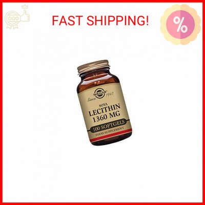 Solgar Lecithin 1360mg, 100 Softgels - Supports Overall Health - Natural SOYA Le