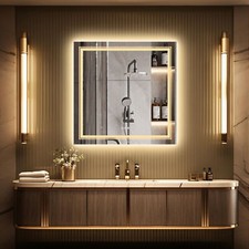 Square Extra Large LED Bathroom Mirror Lights Backlit Anti-Fog Wall Dimmable