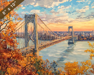 George Washington Bridge with autumn colors oil painting 8x10 Print