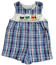 Vintage Train Romper Choo Choo Samara Plaid Shortalls Overalls Retro Jon Jon