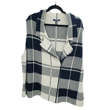 Chaps Plaid Sleeveless Sweater Vest Womens 3x Plus Size Blue Cream Zip Up Shawl