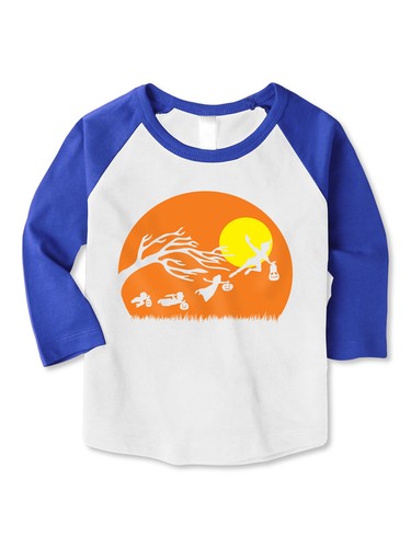 Kids Halloween Graphic Peter Pan Friend Trick or Treat 3/4 Sleeve Raglan T Shirt - Picture 12 of 13