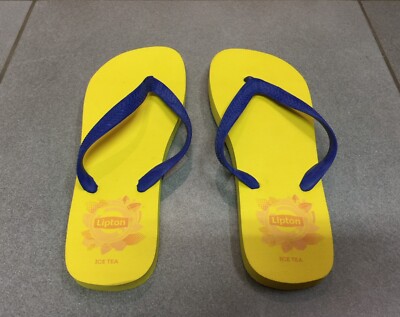 PAAR OFFIZIELLE GELBE FLIP-FLOPS DRINK LIPTON ICE TEA WE FOLLOW GRÖSSE 41/43