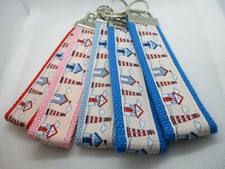 Lighthouse on Beach Ribbon on Strong Webbing Key Fob Keychain Wristlet Ocean 