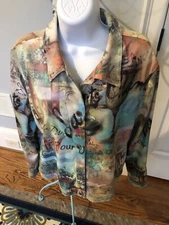 Impulse California, Womans Medium Long Sleeved Top, Button Down, Collar, Coffee 