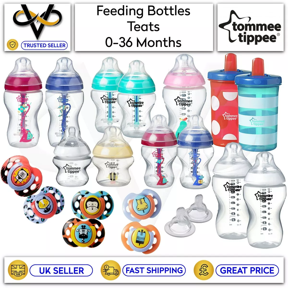 Tommee Tippee Anti Colic Bottles Soothers Slow Release Teats BPA Free 0 36M