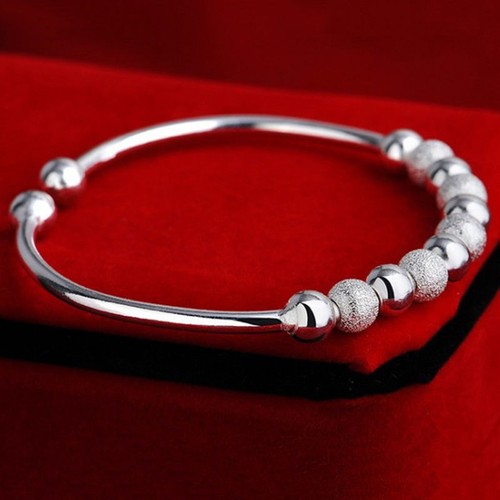 Silver Beaded Cuff Bracelet Adjustable Bracelet Women's Fidget Bracelet - Picture 4 of 5