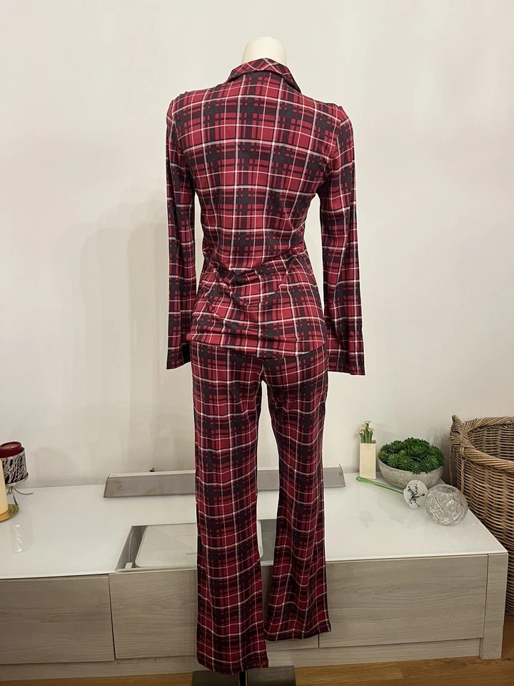 Black Spade Pyjamas Raspberry Checked M UK 12 Cotton/Modal PJs BNWT RRP £59 - Image 3 of 3