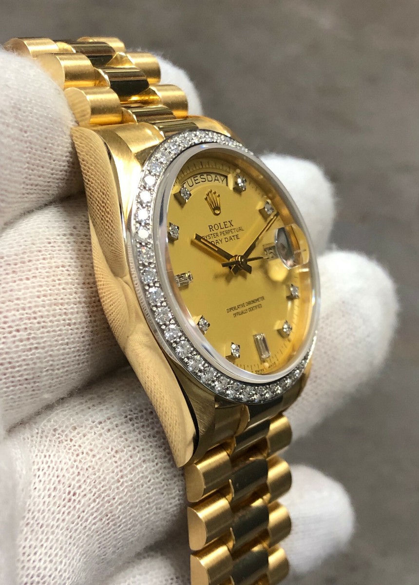 VINTAGE ROLEX DAY-DATE PRESIDENT 18048 18K MATTE LEMON DIAMOND