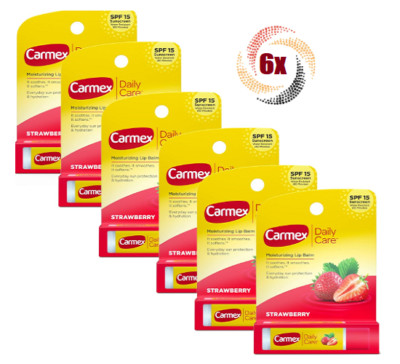 Carmex Lip Balm Strawberry Moisturizing Lip Balm SPF 15, 0.15 oz (Pack of 6)