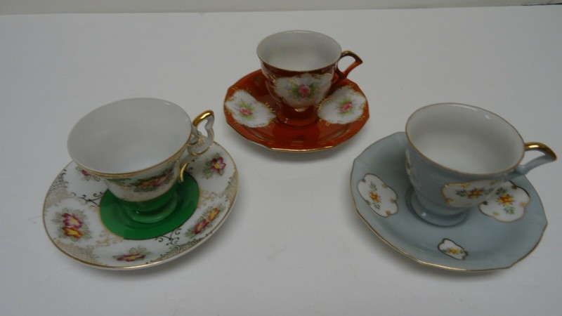 3 SETS VINTAGE FINE CHINA DEMI-TASSE CUPS & SAUCERS - JAPAN