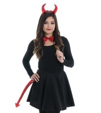 3 Piece Red Devil Set with Horns Headband, Bow Tie and Tail - Adult