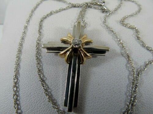 14K Solid White Gold Cross Diamond Necklace by O.… - image 1