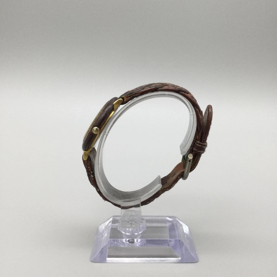 复古木质手表女式 33 毫米木纹编织皮革表带全新电池 — 第 3/4 张图片