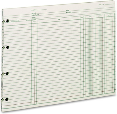 Wilson Jones Ledger Paper, Balance Ledger, 9-1/4'' X 11-7/8'', Green, 100 Sheets (