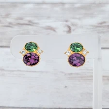 Vintage Museum of Fine Arts Boston Clip On Earrings Green, Purple, Clear Gems