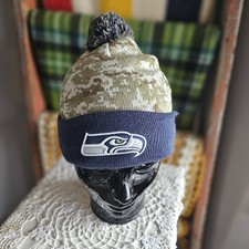 Youth Seahawks Fleece Lined Knit Beanie Embroidered Pom Pom Camo