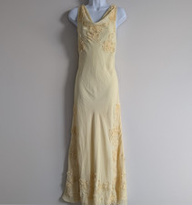 Vintage Cachet Maxi Dress Womens 10 Yellow Floral Fairy Beaded Gown 90s Prom Y2K