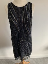 Monsoon Women’s Black Sleeveless Dress Silver Sequin Size 8 Gatsby flapper Style