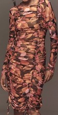 FARM RIO Topical Floral Tulle Ruched Long Sleeve Midi Dress Size L NWT $218
