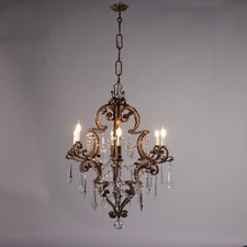 Lampadario Antico a 6 Luci in Ferro Battuto Italia XIX Secolo