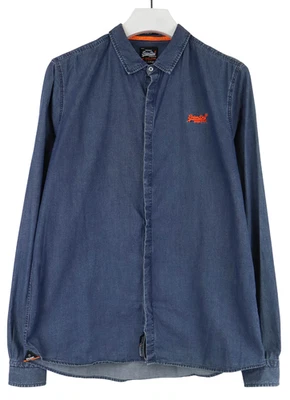 Chemise Slim Fit Superdry Homme XL Denim Bleu Col Évasé À Manches Longues - Photo 1/4