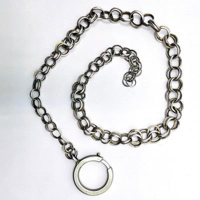Antique Silver Watch Chain Graduated Doubled Embossed Links Large Bolt Ring 33cm