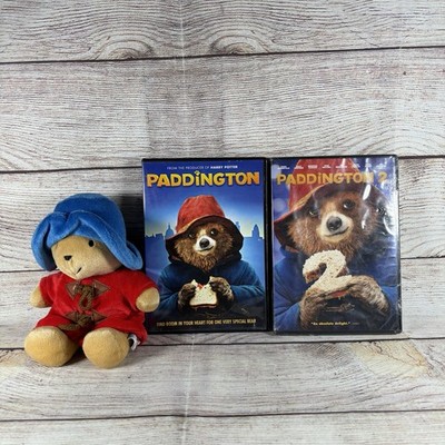 Paddington Bear Plush 7'' Eden Toys & DVDs Bundle - Red Coat Blue Hat Movie Lot